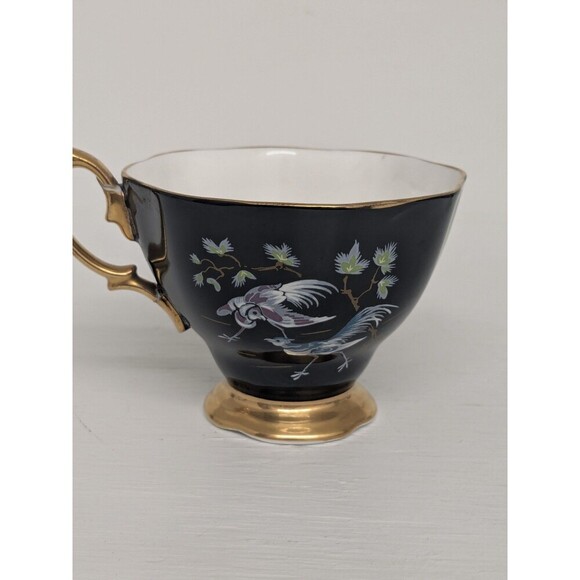 ROYAL ALBERT ORIENTAL TEA CUP SAUCER CHINOISERIE PAGODA HORSES BLACK GOLD *READ* - Picture 5 of 9